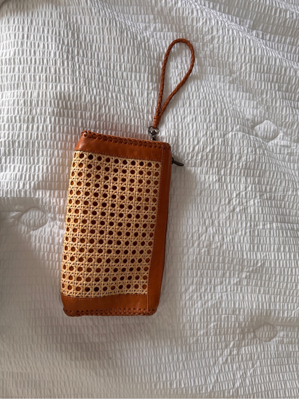 Handmade Wristlet Clutch Woven w/Leather & Rattan